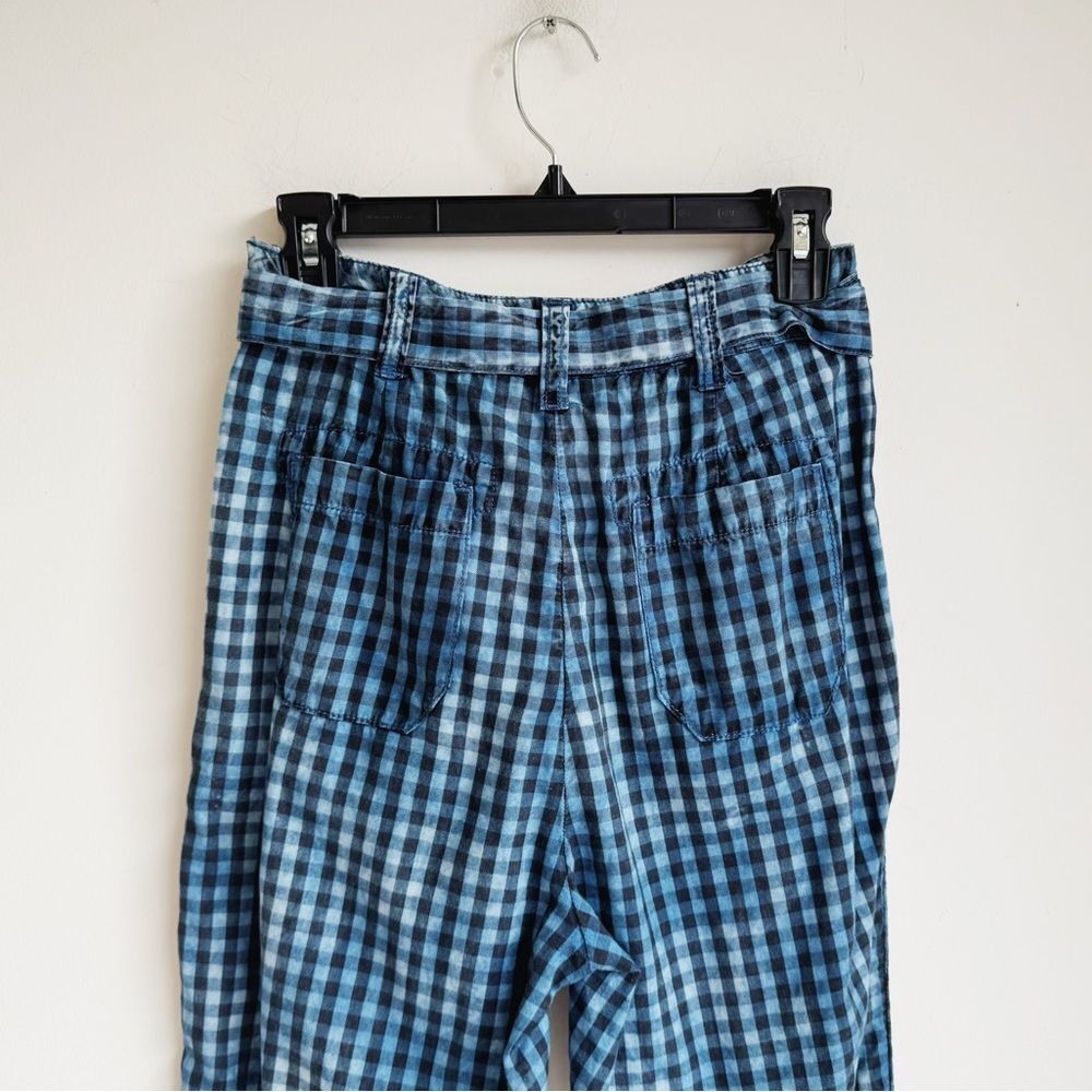 Anthro Maeve Avryl Bleached Gingham Pants Tie Waist Crop 0 - Picture 5 of 7